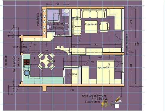 Split, Smiljanieva 8b -  tlocrt stana 1:50